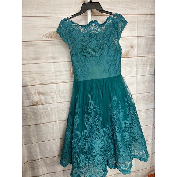 Teal Green Knee Length Sheath Cocktail Dress With Short Sleeves XS NEW - Picture 6 of 7